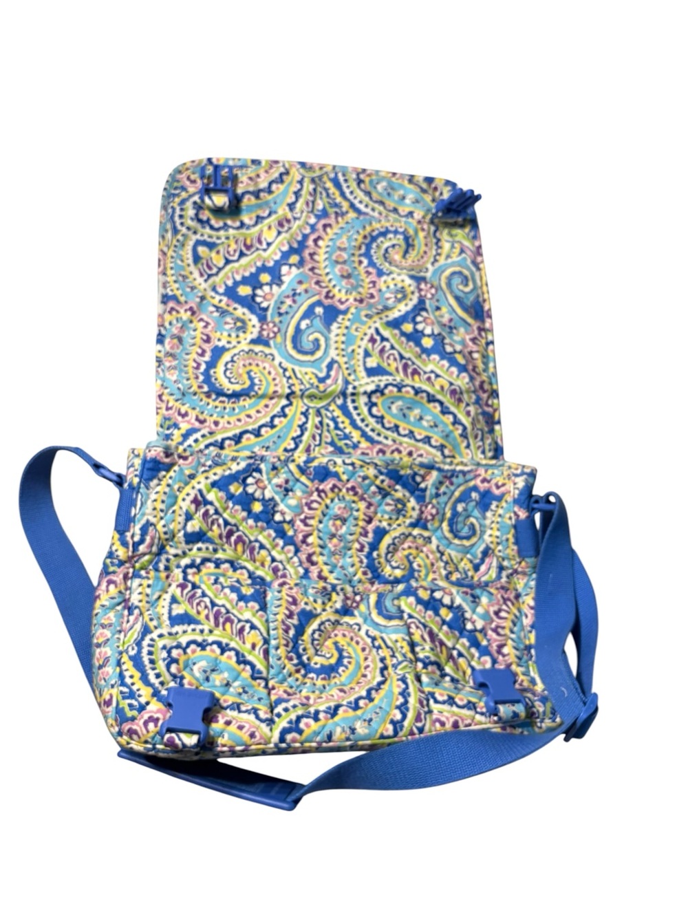 Vera Bradley Quilted Messenger Bag, Capri Blue Paisley, EUC - Picture 5 of 11